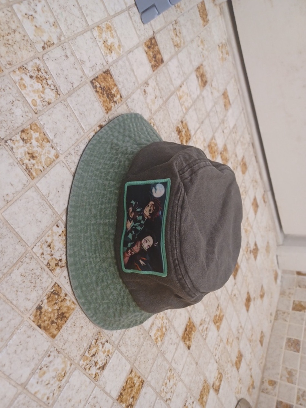 Demon slayer Bucket Hat in Olive with Green Brim